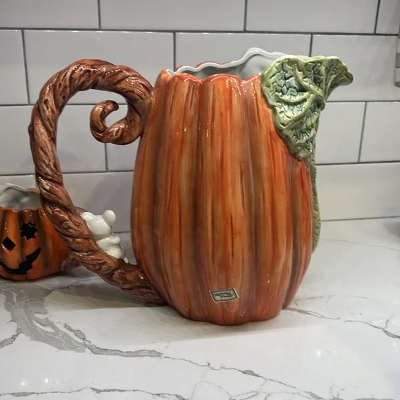 Halloween Pumpkin Pitcher and creamer Fitz & Floyd 1989 - Picture 5 of 10